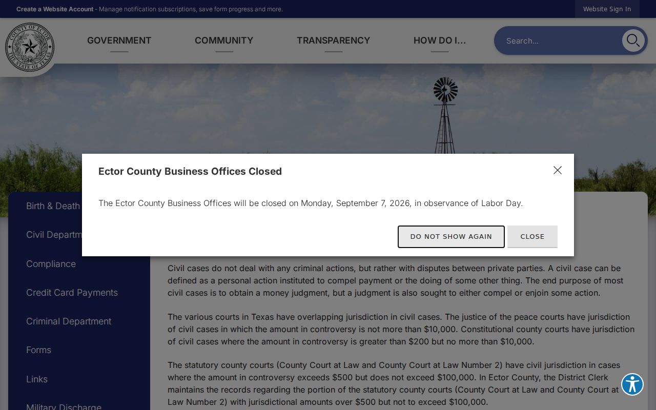 Ector County civil court docket jurisdiction source