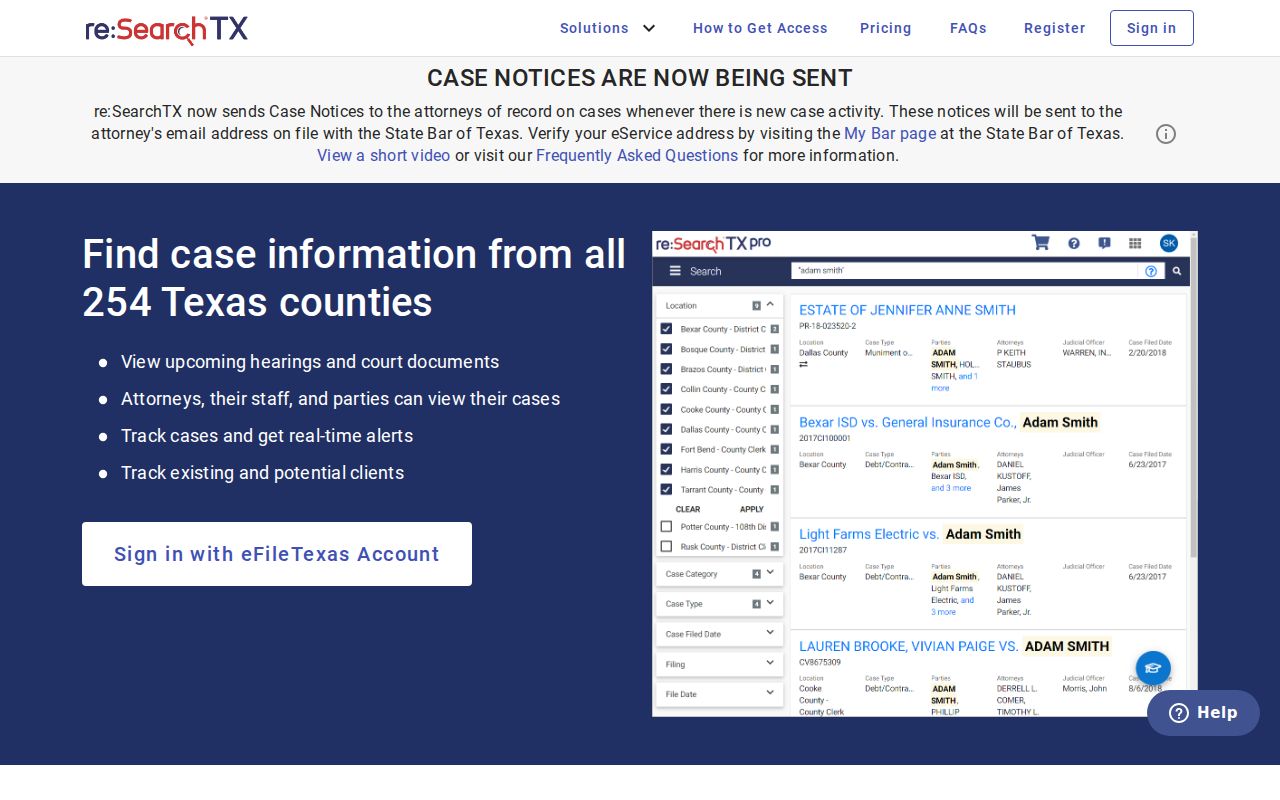 Ector County docket search through the statewide re SearchTX portal